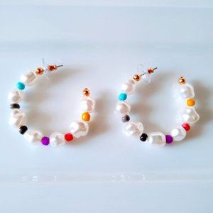 NWT J.CREW Rainbow Pop Pearl Hoop Earrings